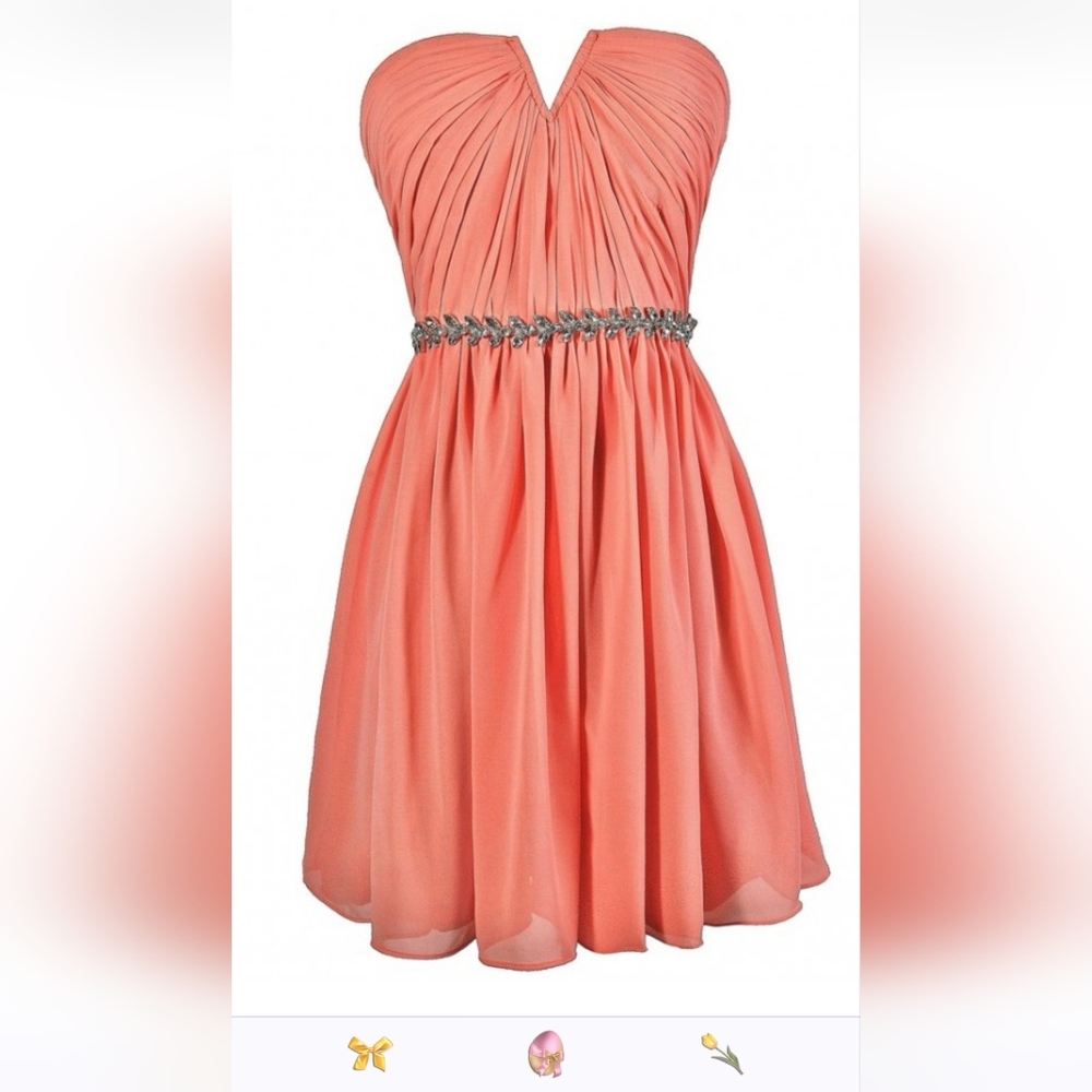 Lily: Minuet, chiffon dress in bright peach, SZ: M